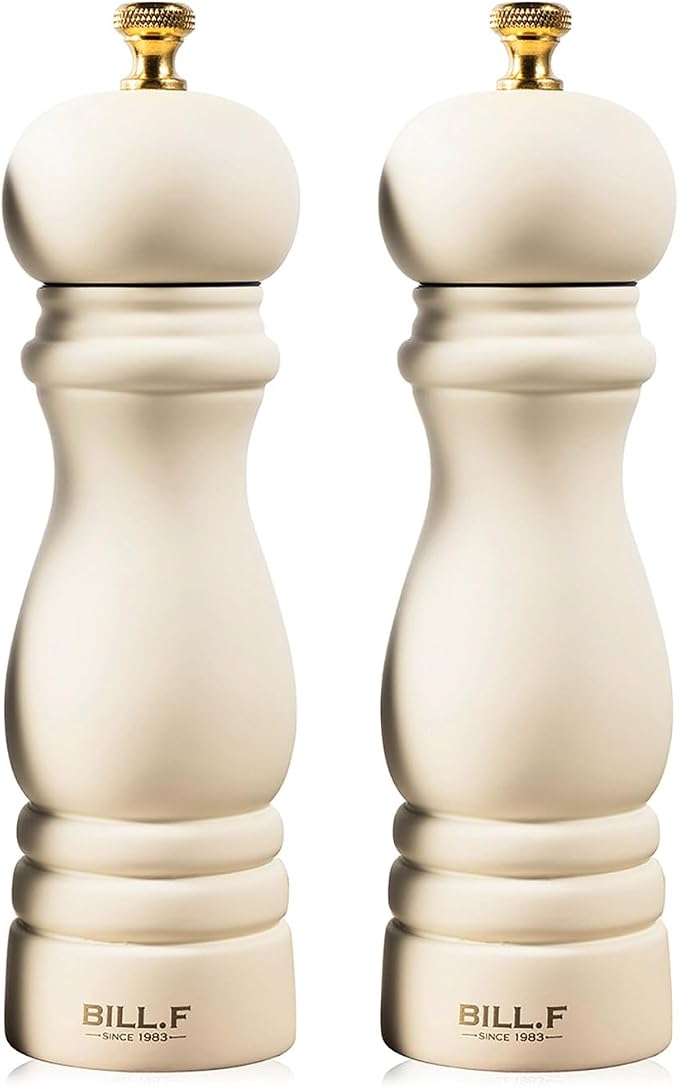 BILL.F Salt and Pepper Grinder Wooden Pepper Mill Grinder White Salt Pepper by BFBILLFSINCE1983