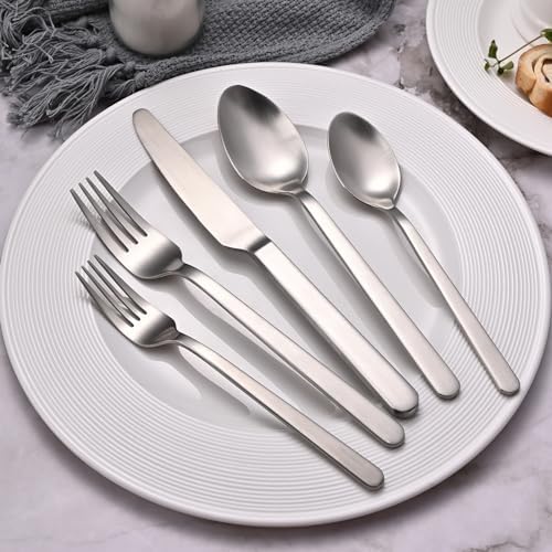 Matte Silver 20-Piece Forged Flatware Set for 4, 18/10 Stainless Steel