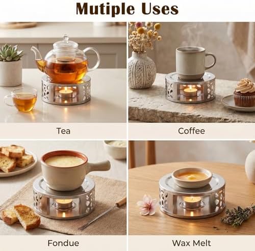 4 Pack Teapot Warmer, Stainless Steel Tea Warmer with Tealight Candle