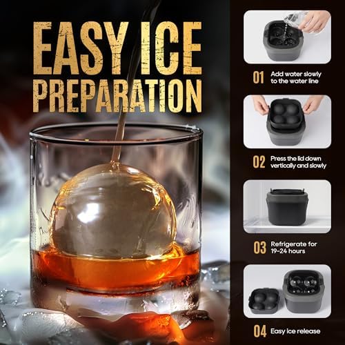 Mooues Clear Ice Ball Maker, 2 Inch Silicone Mold for Whiskey, 4