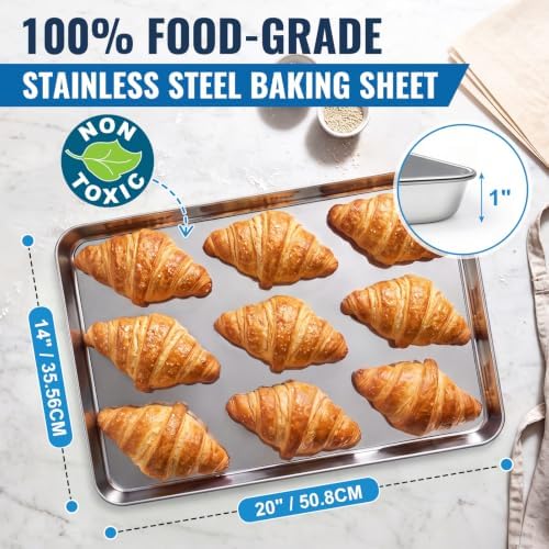 Stainless Steel Baking Sheet, Extra Large 20 x 14 Inch Heavy Duty