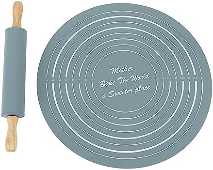 Fabater Silicone Rolling Pin Pastry Baking Mat Set, 11.8in Beech Wood