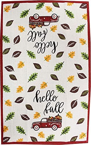 Set of 8, Red Antique Truck and Pumpkin Quote Hello Fall Design