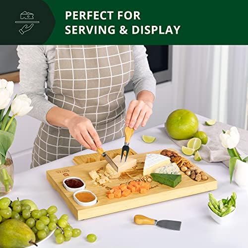 ROYAL CRAFT WOOD Bamboo Cheese Board and Knife Set with Charcuterie