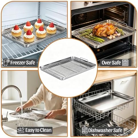 15.9" Large Stainless Steel Baking Sheet with Rack & Glove, Nonstick