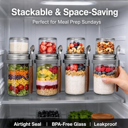 4 Pack 16Oz Glass Overnight Oats Containers with Lids
