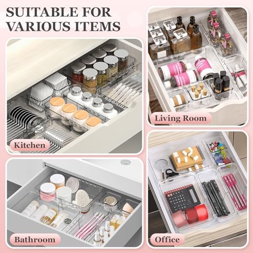 DILIBRA 16 Pcs Clear Extendable Drawer Organizer, Adjustable Drawer Storage