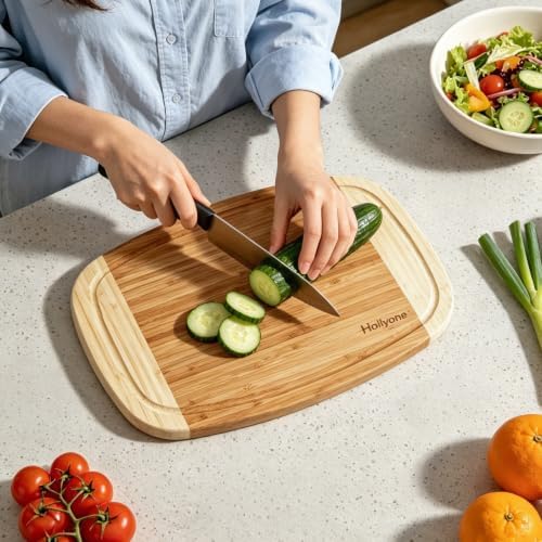 Hollyone Bamboo Cutting Board 14 Inch Wood Cutting Board for Kitchen