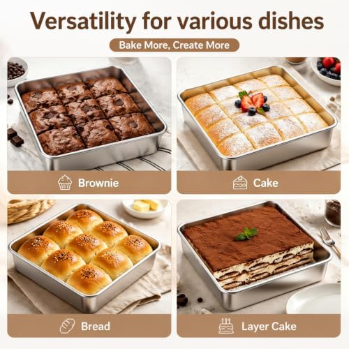 GIUOIDUO 2-Pack 8x8 Inch Baking Pan with Lids - Stainless Steel Square