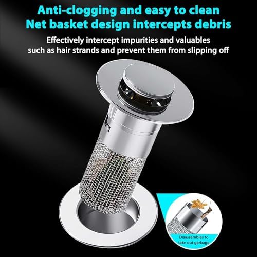 Bathroom Sink Stopper Hair Catcher, Pop Up Drain Plug with Strainer