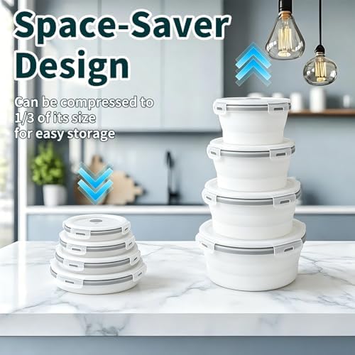 4 Pcs Silicone Collapsible Food Storage Containers with Lids, Silicone