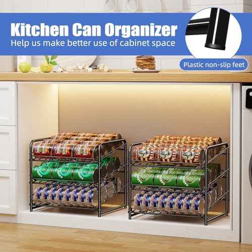 Simple Trending Can Rack Organizer, Stackable Can Storage Dispenser Holds up to 36 Cans for Kitchen Cabinet or Pantry, Black