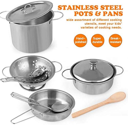D-FantiX Play Kitchen Accessories, Kids Play Pots and Pans Playset