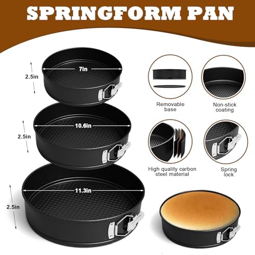 7, 9, 11 Inches Springform Pan Set, Non-Stick Round Spring Form With
