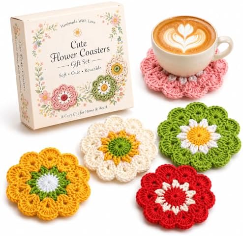 Stocking Stuffers for Women,Coasters for Drinks Set of 5, Cute Flower