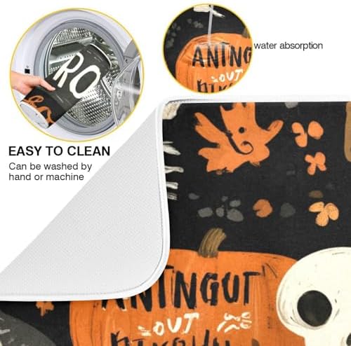 OTVEE Skeleton with Pumpkins Dish Drying Mat for Kitchen Counter