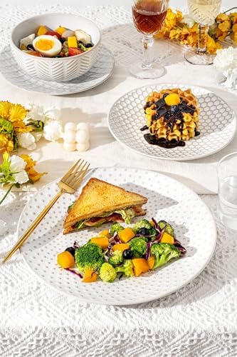 FOBENTA 32-Piece Luxury Dinnerware Set,Complete Plates and Bowls Set for 8,Upscale Ceramic Dish Set for Hosting, Holidays & Family Gatherings–Microwave & Dishwasher Safe