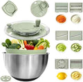 Stainless Steel Salad Spinner Large with 5 Blades Slicer, Vegetable Dryer, Non-Slip Base, Stop Button, Vegetable Fruits Chopper Bowl 5L Capacity with Egg Yolk Strainer
