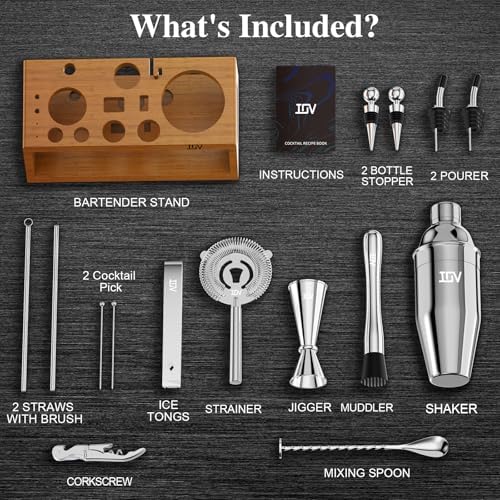 IOV Cocktail Shaker Set Bartender Kit with Stand | Bar Set Drink Mixer