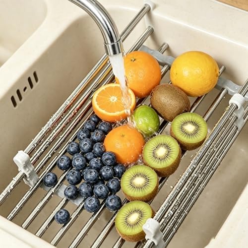 Expandable Sink Dish Drying Rack, Stainless Steel & ABS Sink Colander