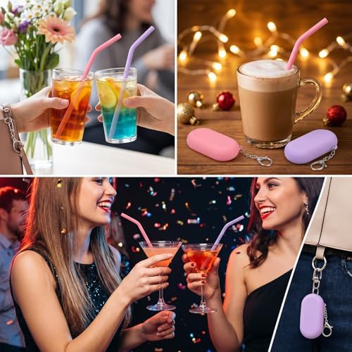 2 Sets Silicone Straws Reusable, Portable Travel Bendable Straws Set
