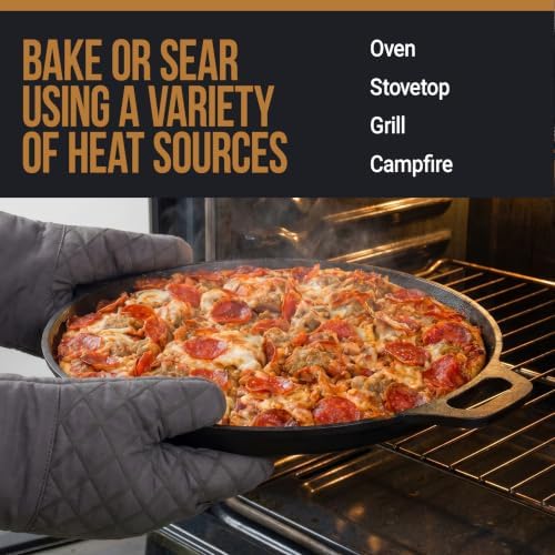 Home-Complete Cast Iron Pizza Pan with Dual Handles, 16 inch