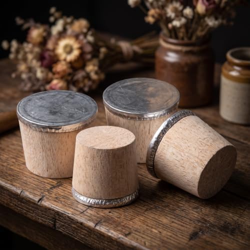 VOSAREA 4pcs Cork Stopper Wooden Bottle Plugs with Metal Tops