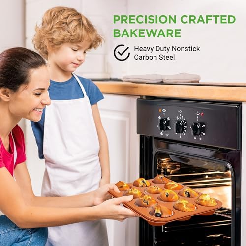 NutriChef 12-cup Copper Oven Muffin Pan, Non-Stick Coated Layer