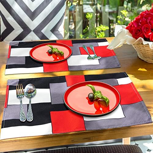 Red Grey Black White Placemats Set of 4,Geometric Square Table Place