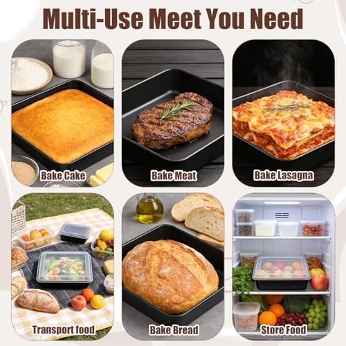 2 Sets 10x10 Inch Square Baking Pan with Lid – Carbon Steel Nonstick