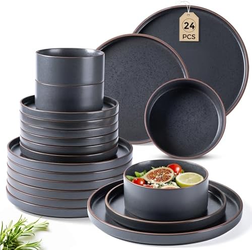 LERATIO Stoneware Dinnerware Sets for 8,24-Piece Matte Plates and Bowls Set