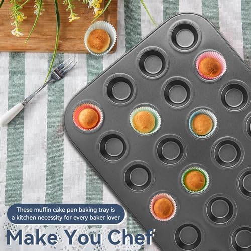 HERCHR Nonstick Pudding Cake Baking Pan, 24 Mini Cup Muffin Tray