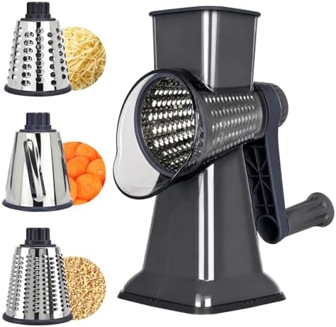 Rotary Cheese Grater, Hand Crank, 3-Blade