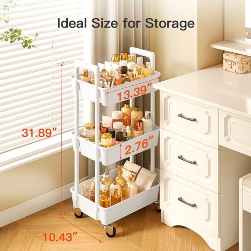 Pipishell 3-Tier Rolling Storage Cart, White