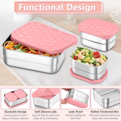 TeamFar Stainless Steel Lunch Box, Food Snack Bento Containers, Pink