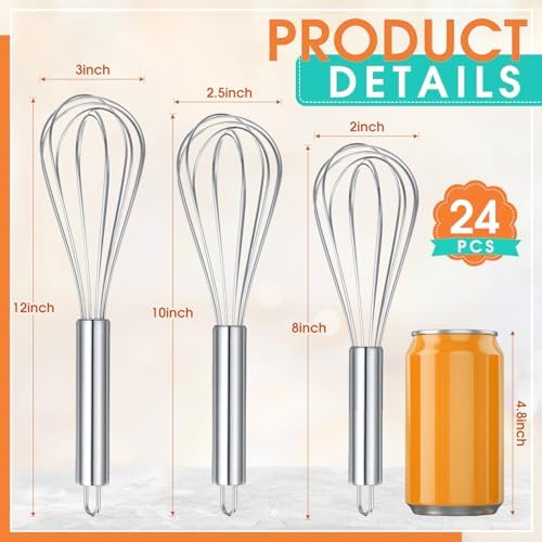 Domensi 24 Pcs 8" 10" 12" Whisks Set Kitchen Whisks for Cooking Heat