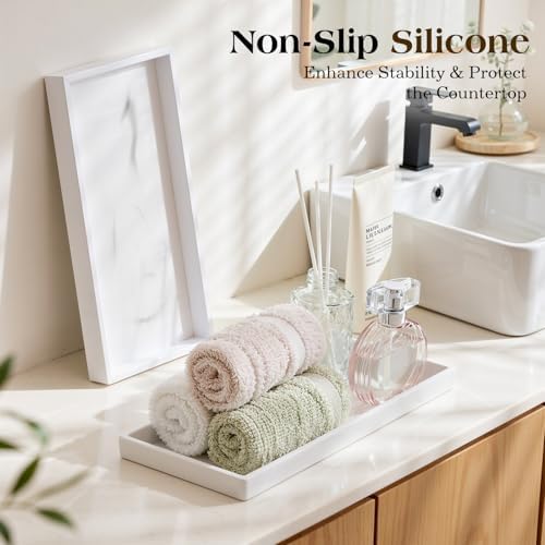 Luxspire 2 Pack Silicone Bathroom Tray, 11.8", Marble White