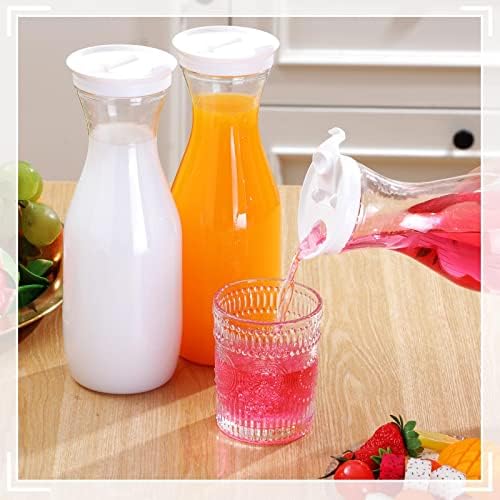 Gejoy 24 Pcs Plastic Water Carafe with Lid 32 Oz Clear,White Cap