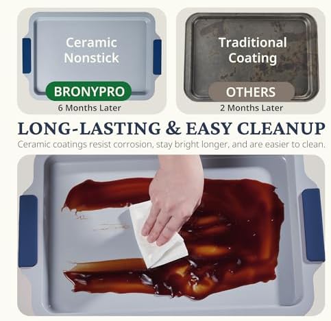 BRONYPRO Non Stick Ceramic Baking Sheet Pan Set of 3, Natural Non