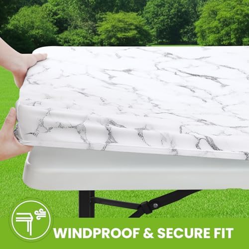 Smiry Spandex Printed 6FT Rectangle Table Cloth, Elastic Fitted Table