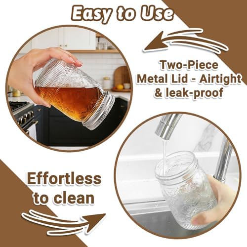 STARSIDE 12oz Glass Mason Jars, 20-Pack with Lids