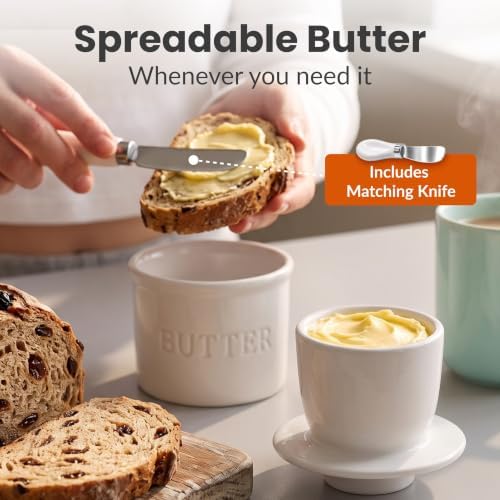 Priority Chef Butter Crock with Lid for Countertop with Spreader Knife