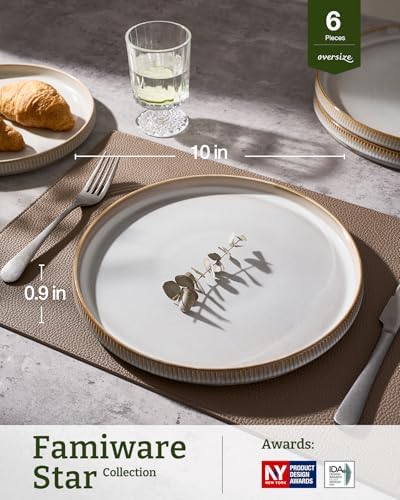 famiware Star 10/8 inches Dinner Plates Set for 6, Cappuccino White