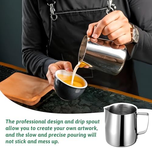 4 Pcs Milk Frothing Pitchers, 12 Oz 304 Stainless Steel Espresso