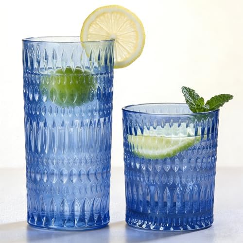 Loivttvv Glassware Drinking Glasses Set of 8, 14 oz Highball Glasses &
