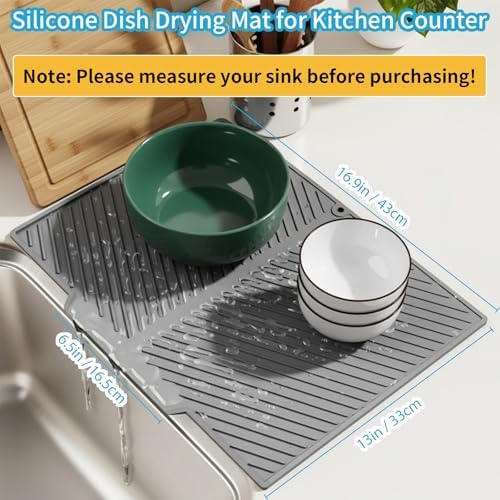 Silicone Dish Drying Mat for Kitchen Counter with 6.5" Built-in Drain