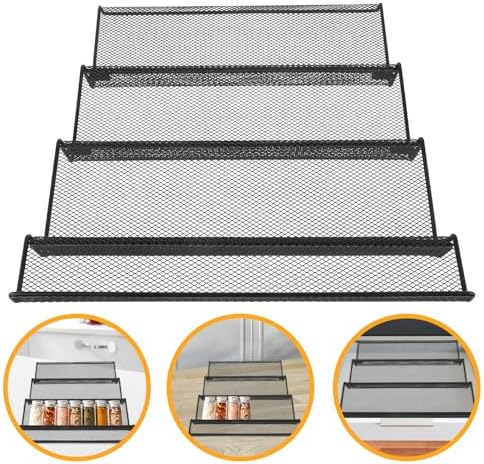 Toyvian Metal Spice Drawer Organizer Insert with Tiered Mesh Tray Rack