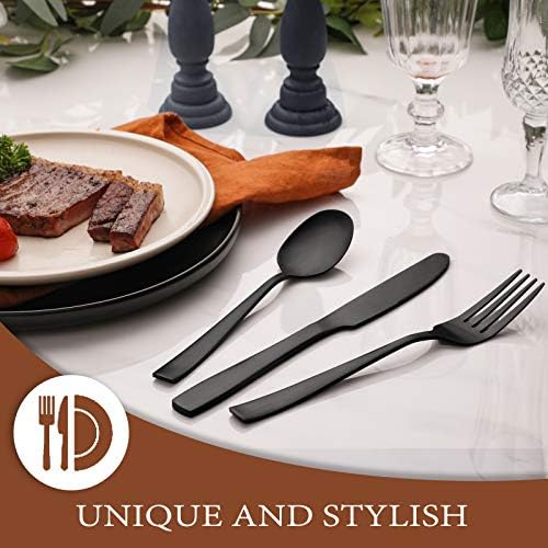 Hiware 24 Pieces Matte Black Silverware Set with Steak Knives for 4