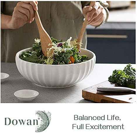 DOWAN 9.8'' Serving Bowls, 86 oz Large Salad Bowl, Ceramic Serving Dishes, Set of 2, Pumpkin Shape for Christmas, Entertaining, Party, Kitchen, Dinner, Banquet, Housewarming Gift, White