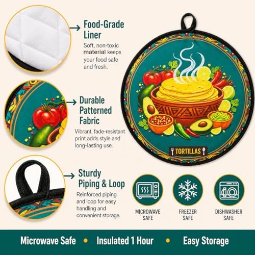 12-Inch Tortilla Warmer Pouch 2-Pack, Green + Purple